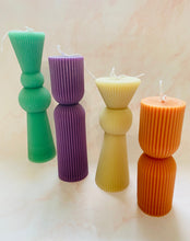 Load image into Gallery viewer, Hourglass Ridged Pillar Beeswax Candle
