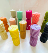 Load image into Gallery viewer, Hourglass Ridged Pillar Beeswax Candle