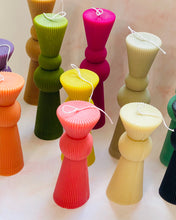 Load image into Gallery viewer, Art Deco Ridged Pillar Beeswax Candle