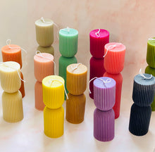 Load image into Gallery viewer, Hourglass Ridged Pillar Beeswax Candle
