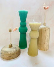 Load image into Gallery viewer, Art Deco Ridged Pillar Beeswax Candle
