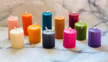 Load image into Gallery viewer, Neutrals Ridged Pillar Beeswax Candle