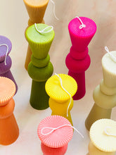 Load image into Gallery viewer, Art Deco Ridged Pillar Beeswax Candle