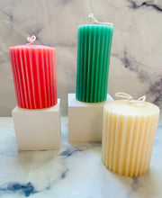 Load image into Gallery viewer, Colourful Ridged Pillar Beeswax Candle
