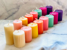 Load image into Gallery viewer, Colourful Ridged Pillar Beeswax Candle