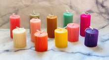 Load image into Gallery viewer, Colourful Ridged Pillar Beeswax Candle