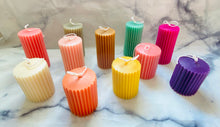 Load image into Gallery viewer, Colourful Ridged Pillar Beeswax Candle