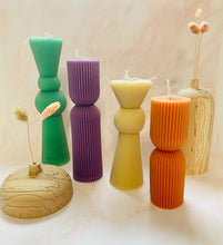 Load image into Gallery viewer, Hourglass Ridged Pillar Beeswax Candle