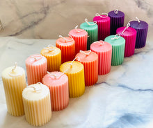 Load image into Gallery viewer, Colourful Ridged Pillar Beeswax Candle