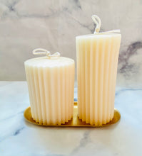 Load image into Gallery viewer, Neutrals Ridged Pillar Beeswax Candle