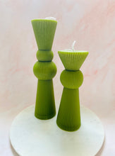 Load image into Gallery viewer, Art Deco Ridged Pillar Beeswax Candle