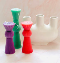 Load image into Gallery viewer, Art Deco Ridged Pillar Beeswax Candle