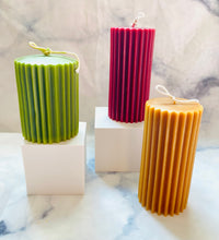 Load image into Gallery viewer, Neutrals Ridged Pillar Beeswax Candle
