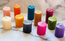 Load image into Gallery viewer, Neutrals Ridged Pillar Beeswax Candle