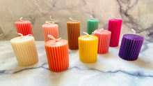 Load image into Gallery viewer, Colourful Ridged Pillar Beeswax Candle