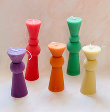Load image into Gallery viewer, Art Deco Ridged Pillar Beeswax Candle