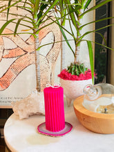 Load image into Gallery viewer, Colourful Ridged Pillar Beeswax Candle