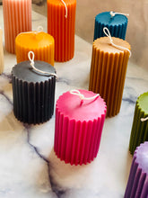 Load image into Gallery viewer, Neutrals Ridged Pillar Beeswax Candle