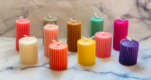 Load image into Gallery viewer, Colourful Ridged Pillar Beeswax Candle