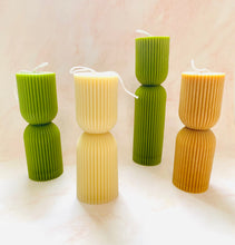 Load image into Gallery viewer, Hourglass Ridged Pillar Beeswax Candle