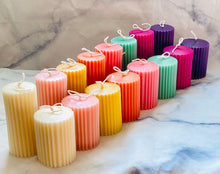 Load image into Gallery viewer, Colourful Ridged Pillar Beeswax Candle
