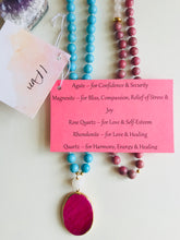 Load image into Gallery viewer, Rose Quartz, Rhondonite, Quartz, Agate & Magnesite Mala Necklace