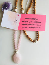 Load image into Gallery viewer, Rose Quartz & Rosewood Mala with Essential Oil Diffuser