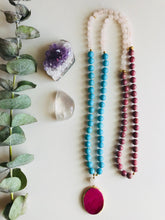 Load image into Gallery viewer, Rose Quartz, Rhondonite, Quartz, Agate & Magnesite Mala Necklace
