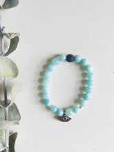 Load image into Gallery viewer, Amazonite Essential Oil Diffuser Bracelet with Evil Eye