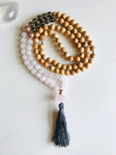 Load image into Gallery viewer, Rose Quartz, Smoky Quartz & Rosewood Mala Necklace