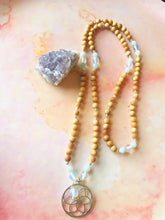 Load image into Gallery viewer, Seed of Life Opal, Crystal Quartz & Rosewood Mala Necklace