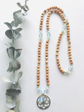Load image into Gallery viewer, Seed of Life Opal, Crystal Quartz & Rosewood Mala Necklace