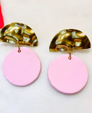Load image into Gallery viewer, Pinks and YellowS Polymer Clay & Brass Earrings