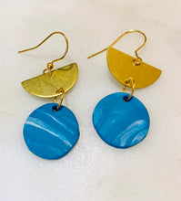 Load image into Gallery viewer, Blues Brass & Clay Earrings