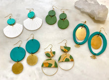 Load image into Gallery viewer, Green Polymer Clay & Brass Earrings