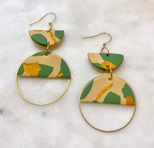 Load image into Gallery viewer, Green Polymer Clay & Brass Earrings