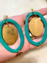 Load image into Gallery viewer, Green Polymer Clay & Brass Earrings