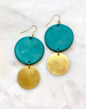 Load image into Gallery viewer, Green Polymer Clay & Brass Earrings
