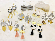 Load image into Gallery viewer, Greys Polymer Clay & Brass Earrings