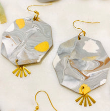 Load image into Gallery viewer, Greys Polymer Clay & Brass Earrings