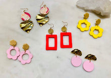 Load image into Gallery viewer, Pinks and YellowS Polymer Clay & Brass Earrings