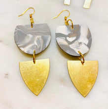 Load image into Gallery viewer, Greys Polymer Clay & Brass Earrings