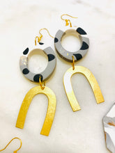 Load image into Gallery viewer, Greys Polymer Clay & Brass Earrings