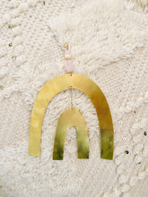 Load image into Gallery viewer, Brass and Rose Quartz Rainbow Wallhanging