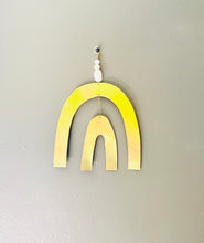 Load image into Gallery viewer, Brass and Rose Quartz Rainbow Wallhanging
