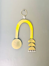 Load image into Gallery viewer, Brass and Rose Quartz Rainbow Wallhanging