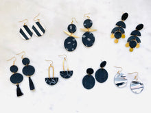 Load image into Gallery viewer, Black Polymer Clay & Brass Earrings