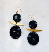 Load image into Gallery viewer, Black Polymer Clay & Brass Earrings