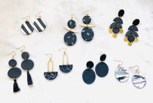 Load image into Gallery viewer, Black Polymer Clay & Brass Earrings