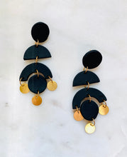 Load image into Gallery viewer, Black Polymer Clay & Brass Earrings